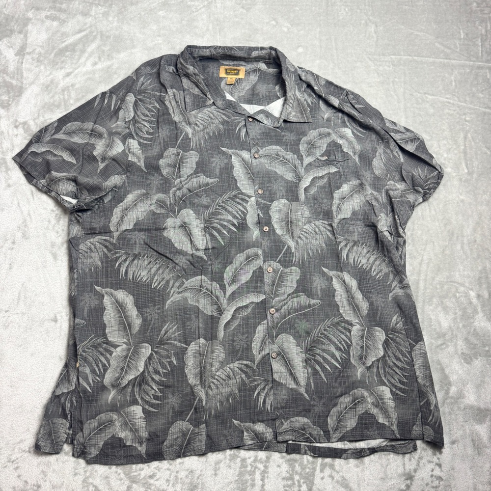 The Foundry Men 3XL Gray Short Sleeve Button Up Tropical Leaf‎ Print Shirt